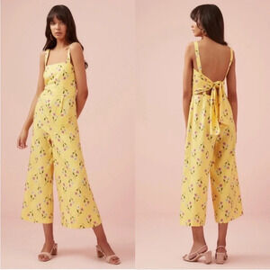 Revolve Finders Keepers Limoncello Cropped Jumpsuit Wide Leg Linen Flower Stripe